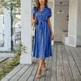thumbnail image 2 of UoCefik Womens Dresses for Wedding Guest Polka Dot Button Down Tie Waist Midi Dress Y2k Elegant Short Sleeve Vacation Dresses Blue XXL, 2 of 7