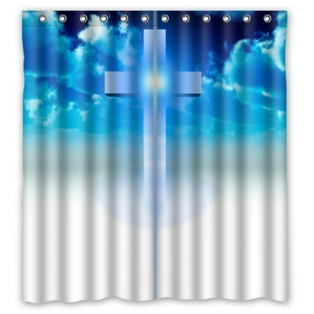- GreenDecor God Jesus Christ Christian Cross Under The Blue Sky Waterproof Shower Curtain Set with Hooks Bathroom Accessories Size 66x72 inches