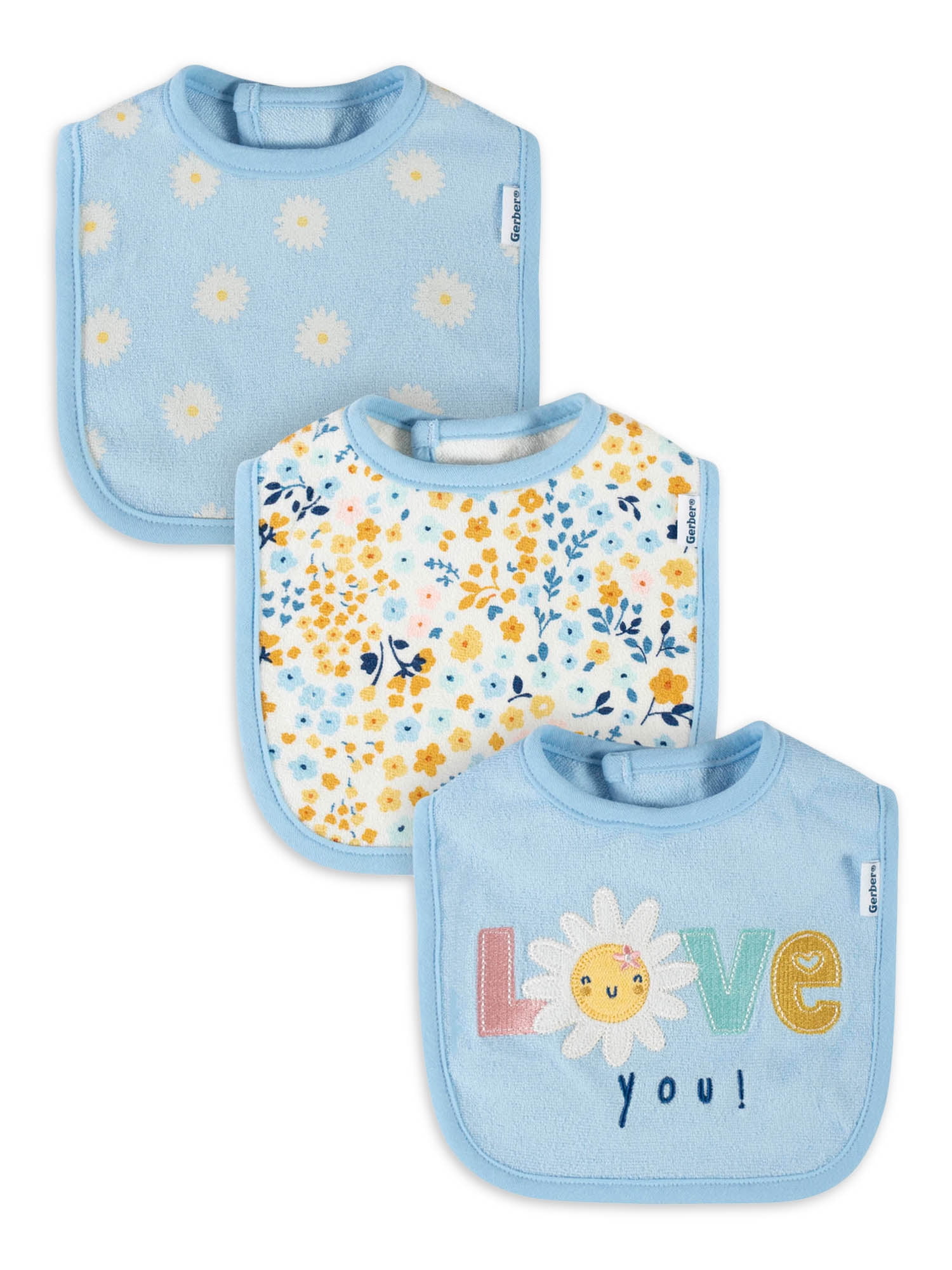Gerber Baby Girl Terry Bibs, 3 (One Size)