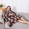 thumbnail image 5 of Oversized Wearable Blanket Hoodie,Black Skull Rose Pattern Sherpa Blanket Hoodie with Super Pockets,Super Warm Fuzzy Pullover for Women & Men, 5 of 6