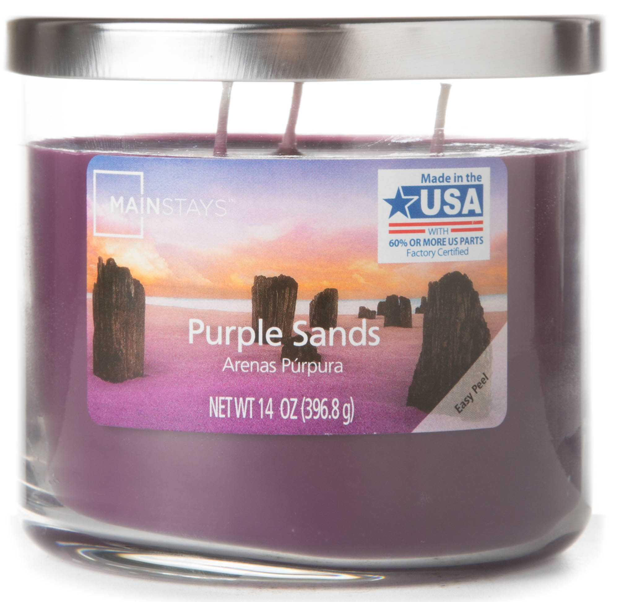 Mainstays 14 Ounce Purple Sands Chrome Lid Jar Candle