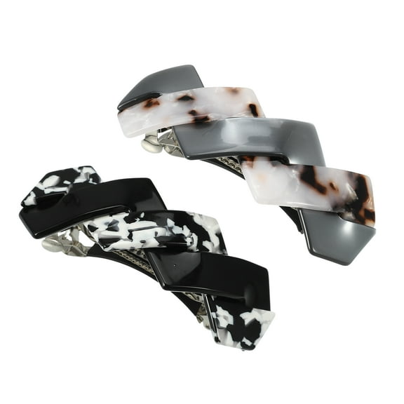 Unique Bargains 2 Pcs Hair Barrettes Tortoise Shell Hair Clips Acetate French Hair Barrettes for Thick Hair Gray Black