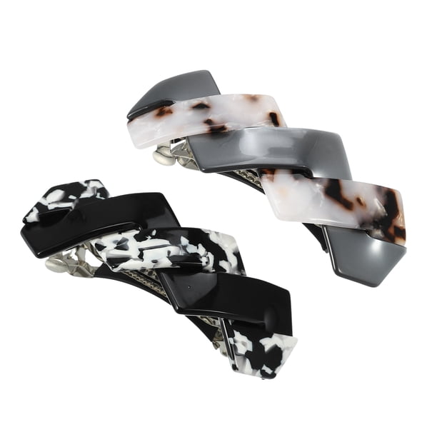 Ganga Única 2 Pcs Pinzas para el Cabello de Carey Clips para el Cabello de Acetato Pinzas Francesas para Cabello Grueso Gris Negro
