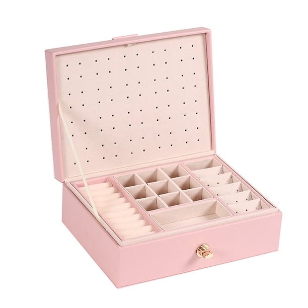 Yuarrent Caja Joyas Rejillas Múltiples Cajas de Cuero Estuche Geométrico Clásico Organizador de Cosméticos para Anillos Crema Almacenamiento y organización del hogar Rosa empolvado 23*17*8.5 cm