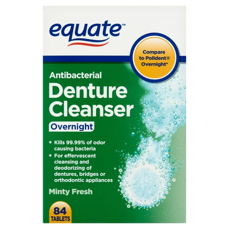 Equate Minty Fresh Overnight Antibacterial Denture Cleanser Tablets, 84 Count