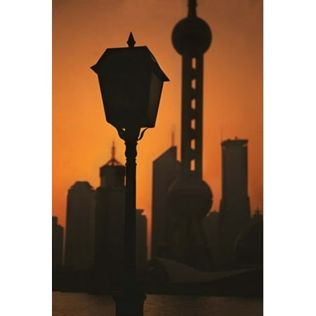 Tv Stand Tower Oriental Pearl TV Tower and High Rises at Sunrise Shanghai China Stretched Canvas - Keren Su DanitaDelimont (25 x 36) ()
