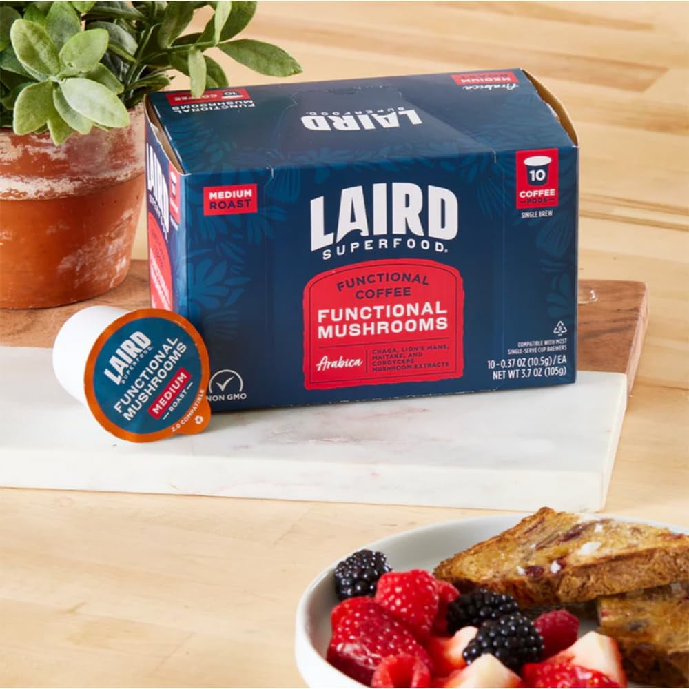 Laird Superfood Perform Functional Mushroom Coffee Pods, Medium Roast, 10 Count