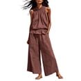 thumbnail image 2 of Muscularfit Womens Linen Set 2 Piece Summer Sets for Women Palazzo Vacation Sets Crew Neck Full Length Wide-Leg Sleeveless Brown Casual Sets for Women,L, 2 of 5