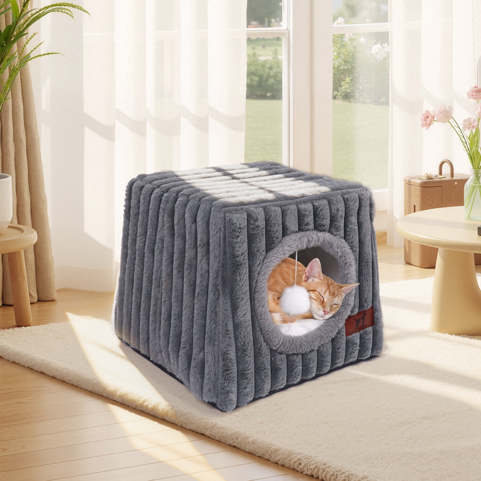 WATANIYA PET Cat Cave Bed, Covered Cozy Cat Tent, Small Pet House for Indoor Cats, Gray