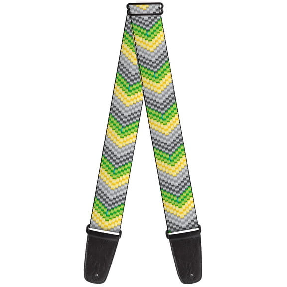 Buckle-Down Guitar Strap, Chevron Weave Grays Yellow Green, 2 Inches Wide