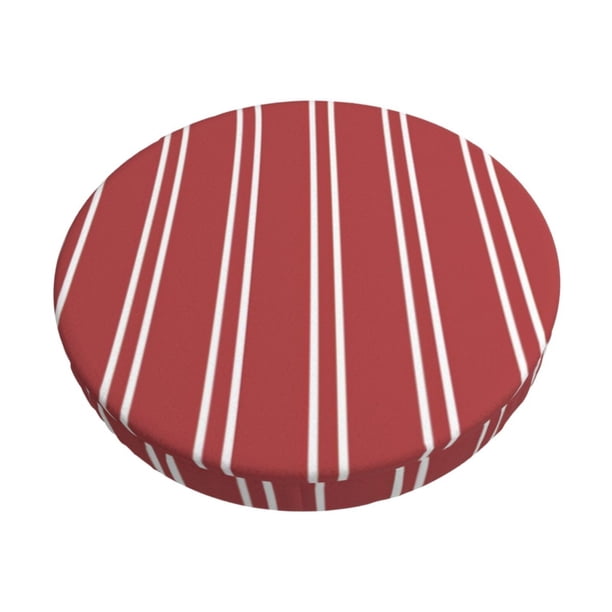 Disketp Stripes Red White Funda Redonda para Taburete, Funda de Cojín para Silla de Bar Suave y Elástica-14 inch