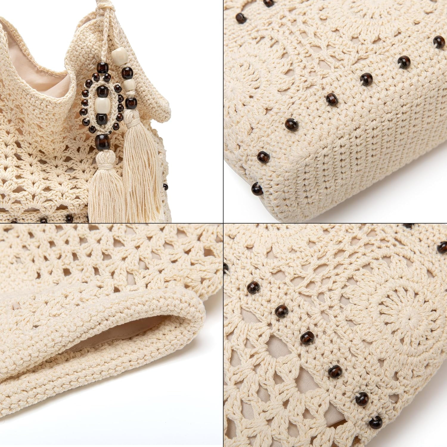 Crochet Hobo Bag for Women Boho Woven Tote Bag Summer Vacation Beach Handbags Bohemian Shoulder Purse with Tassels