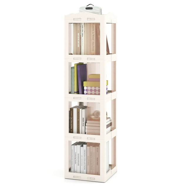 Costway 360° Spinning Bookcase with Swivel Base, 4-Tier Revolving Bookshelf Tower for Study