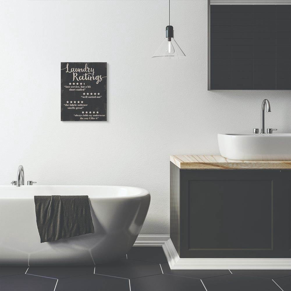 Stupell Industries Laundry Rating Five Star Bathroom Black Funny Word Design Canvas Wall Art by Daphne Polselli