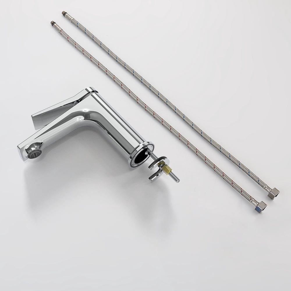 Chrome Single Hole Bathroom Faucet,Laundry Vanity Sink Faucet with Two 3/8" Hoses