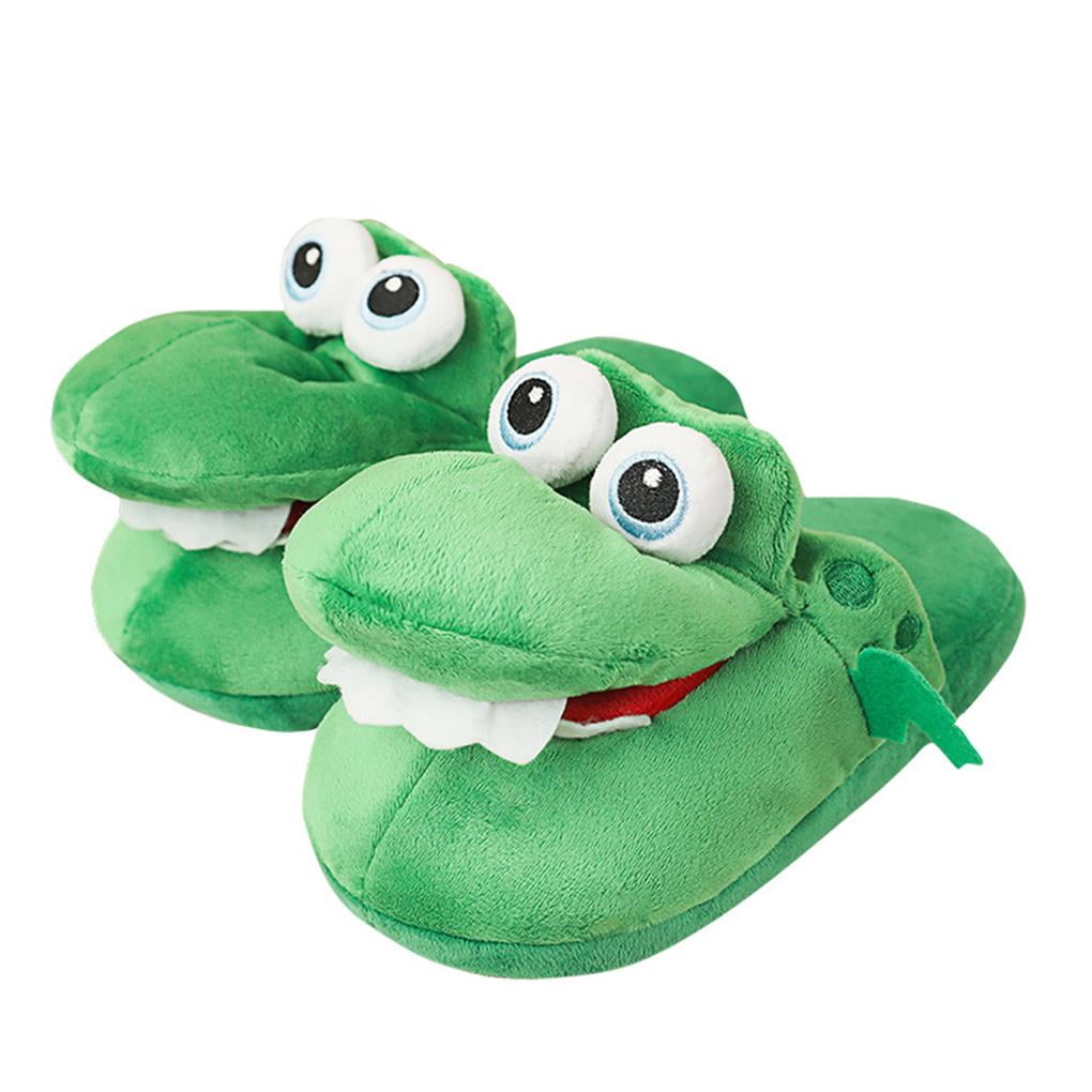 Wrea Funny Stuffed Animal Slippers Cartoon Green Crocodile Slippers for Men Women Warm Cute Winter Indoor Home Slippers House Slippers, Adult Unisex,
