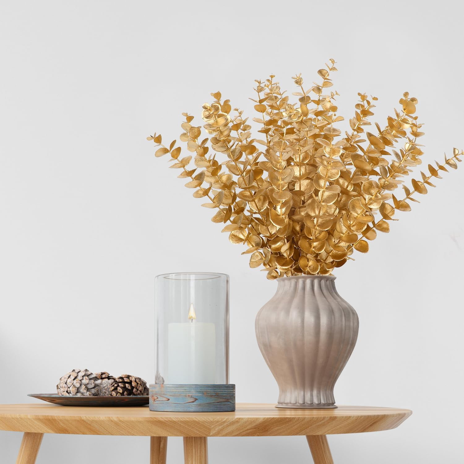 Asisol 40 Pieces Gold Artificial Eucalyptus Stems, Gold Leaves Artificial Flowers Fall Floral Arrangement Artificial Eucalyptus Flower for Gold Decor Wedding Party Bouquet Home Décor