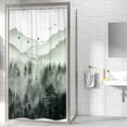 thumbnail image 3 of Green Small Stall Shower Curtain for Bathroom Decor 36Wx72H Half Narrow Rv Mens Nature Smoky Tree Misty Woodland Foggy Mountain Art Printed Fabric Polyester Waterproof 7 Pack Plastic Hooks, 3 of 6