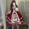 thumbnail image 4 of KOSAHIKI-vestido de Navidad Lolita para mujer, ropa Kawaii con volantes de encaje, de manga larga, a cuadros de princesa roja, 2024, 4 of 5