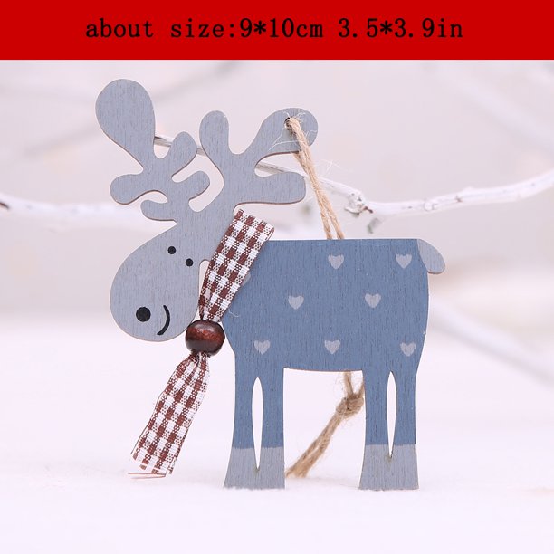 Natural Xmas Elk Wood Craft Christmas Tree Ornament Noel Christmas Decoration for Home Wooden Pendant Navidad Gift 2021 New Year