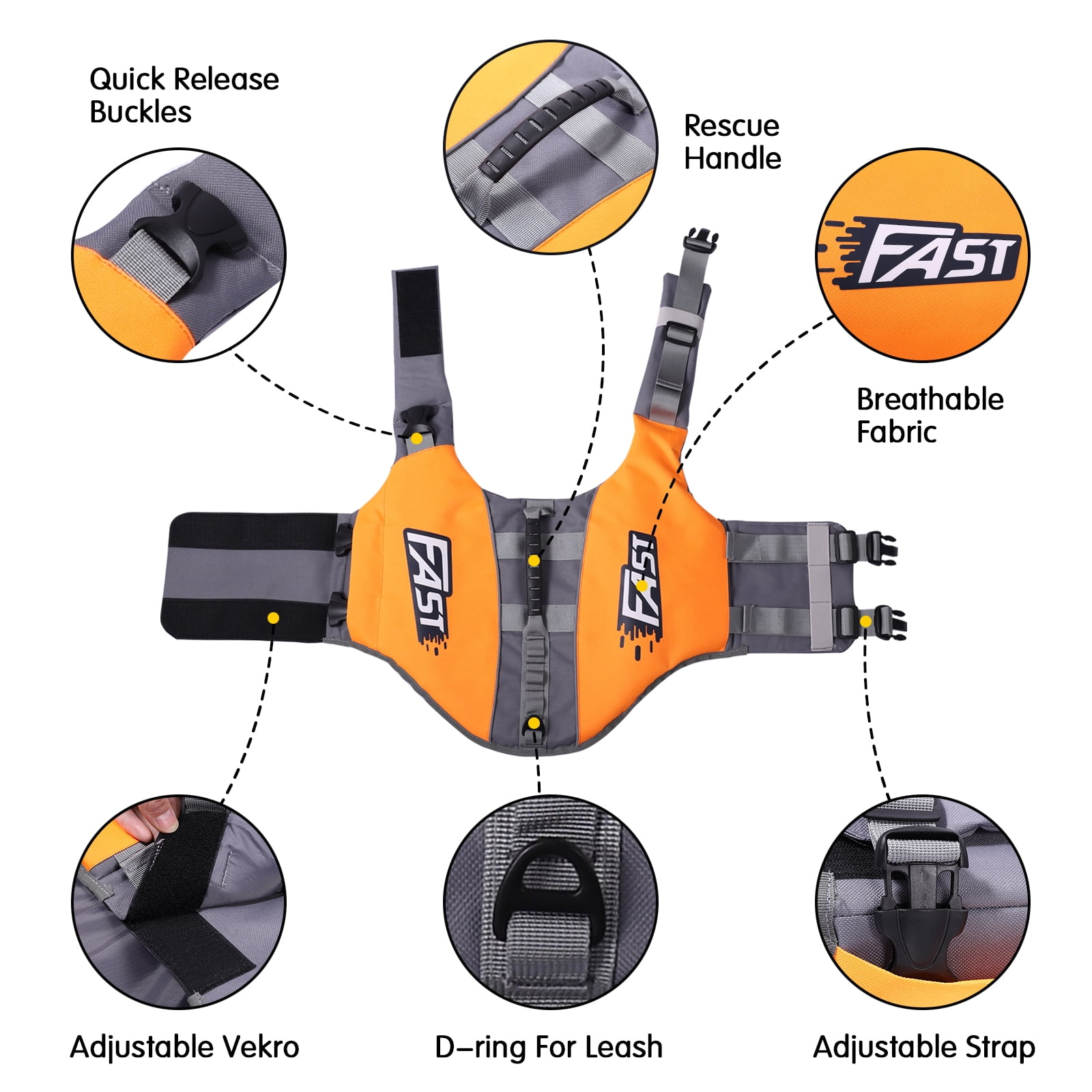 Amztom Dog Life Jacket, Quick Release Buckles & Rescue Handle, Adjustable Breathable Dog Life Vest for Swimming (Orange,S)