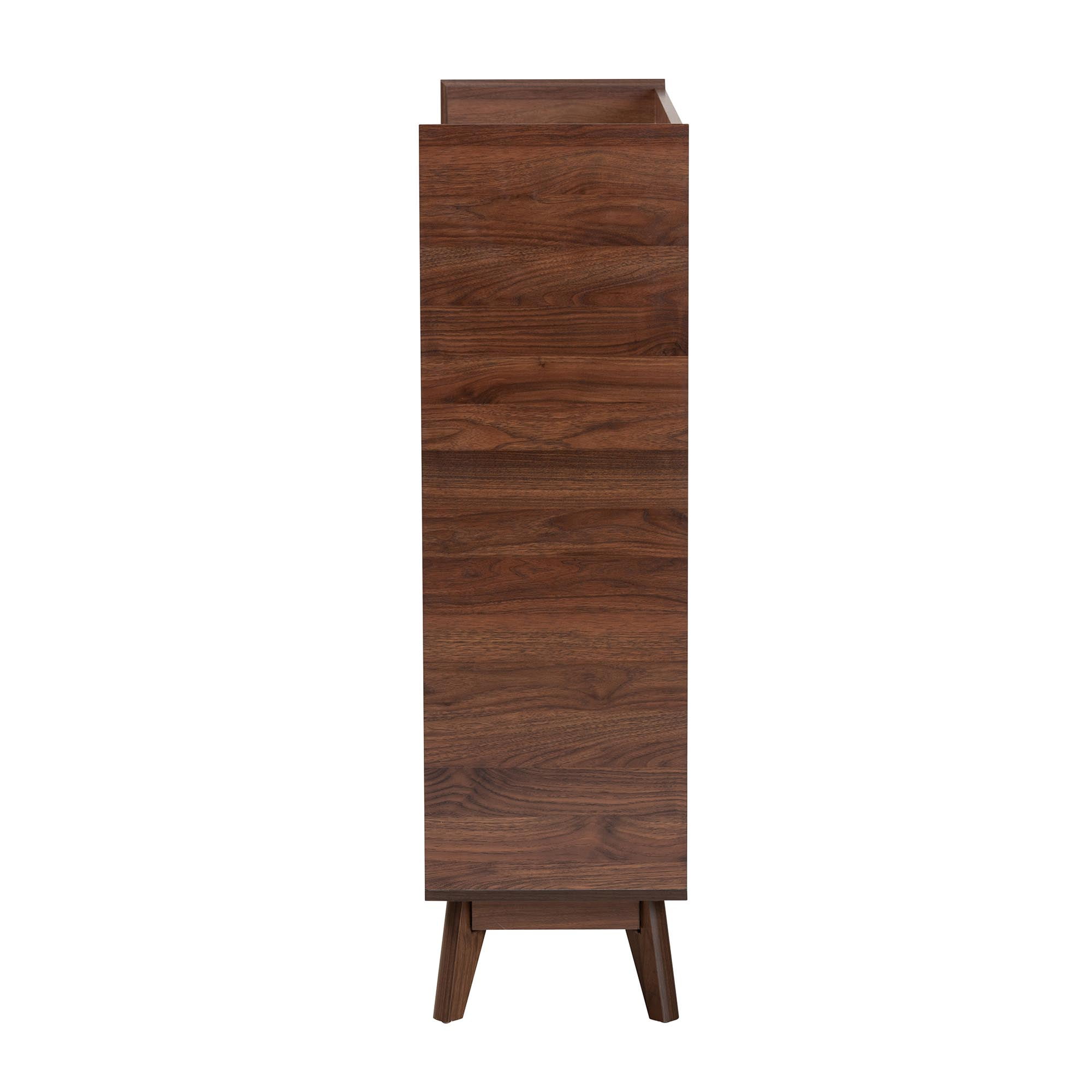 Baxton Studio Delaire Mid-Century Modern Walnut Brown Finished Wood Shoe Cabinet
