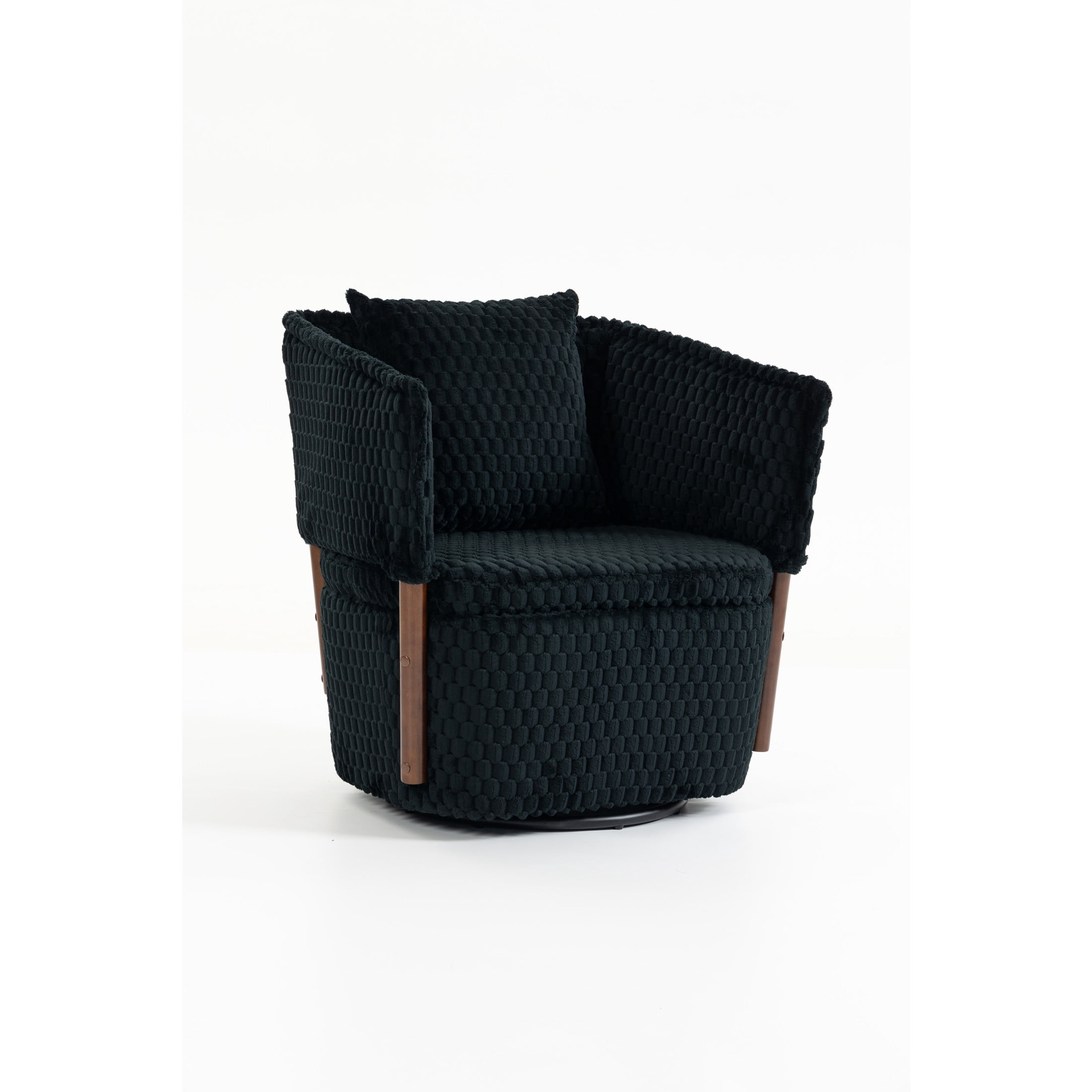 GDF Studio Derwin Mid-Century Modern 360° Swivel Accent Chair with Storage, Reading Armchair for Living Room, Black