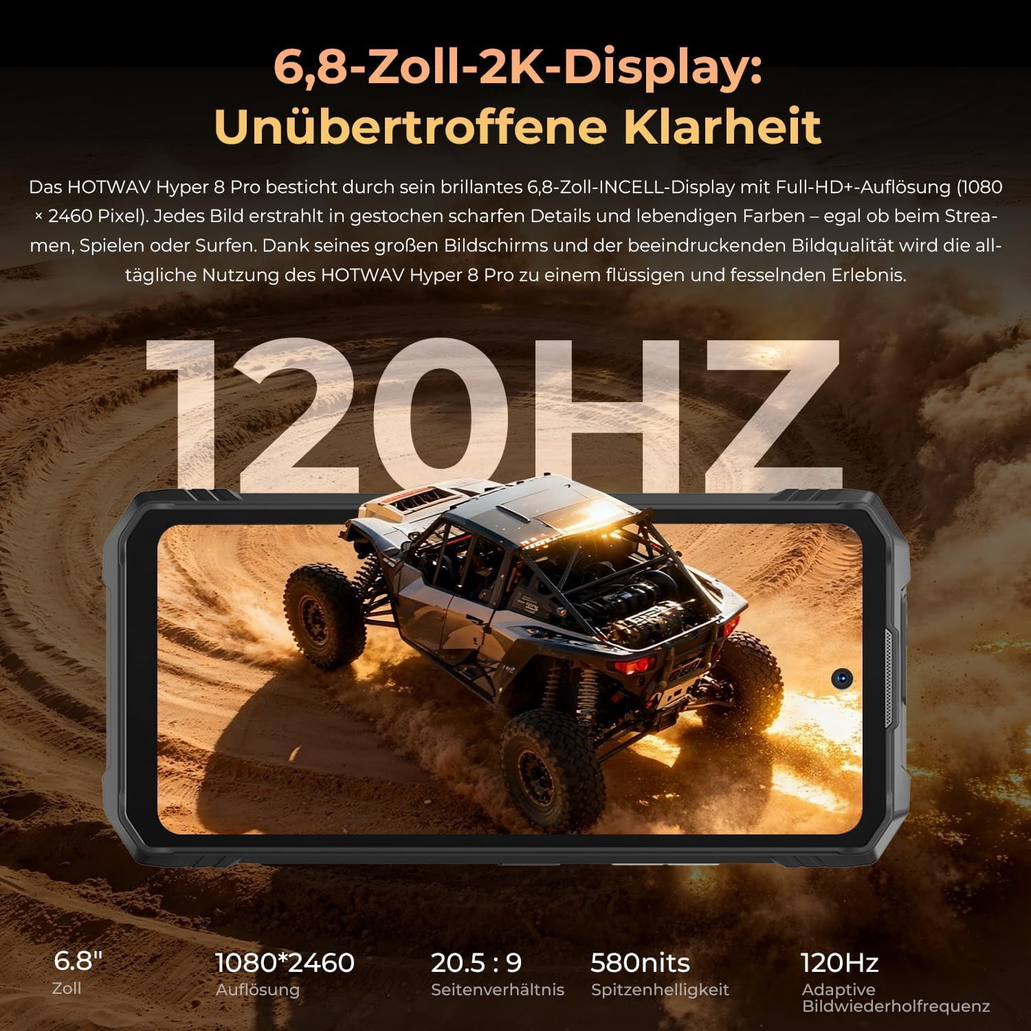 HOTWAV Hyper 8 Pro Outdoor Mobile Phone 5G, 32GB+512GB/2TB 12000mAh 55W Fast Charge, Android 15 6.8 Inch,Black
