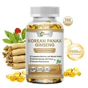 Korean Red Panax Ginseng 1600mg Enhanced Energy | Focused Root Extract Powder Supplement Non-GMO 120 Gelcaps