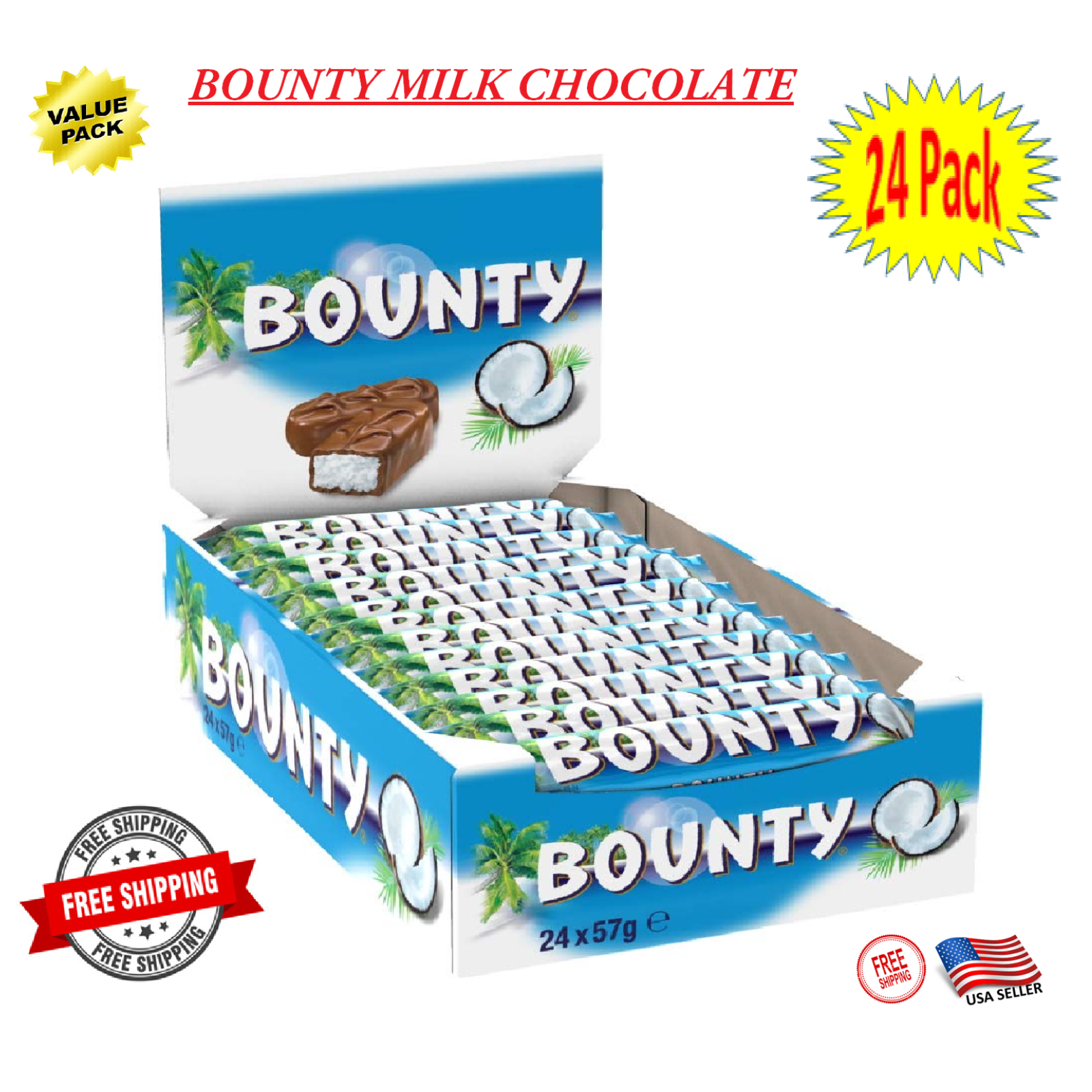Bounty Bar Milk Chocolate Covered Coconut 24 Count