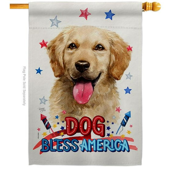 Breeze Decor H120144-BO Patriotic Golden Retriever Animals Dog 28 x 40 in. Double-Sided Decorative Vertical House Flag for Decoration Banner Garden Yard Gift