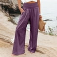 thumbnail image 4 of LRJTENG Linen Pants Women Comfy Flowy Wide Leg Pants Summer Baggy High Waisted Palazzo Beach Pants Trousers with Pockets, 4 of 7