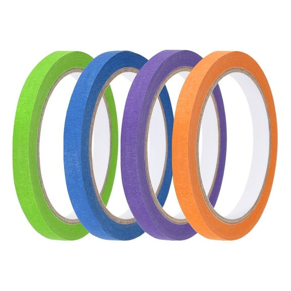 4pcs 3/8" x 22 Yard Colored Masking Tape, Dark Blue Purple Orange Green