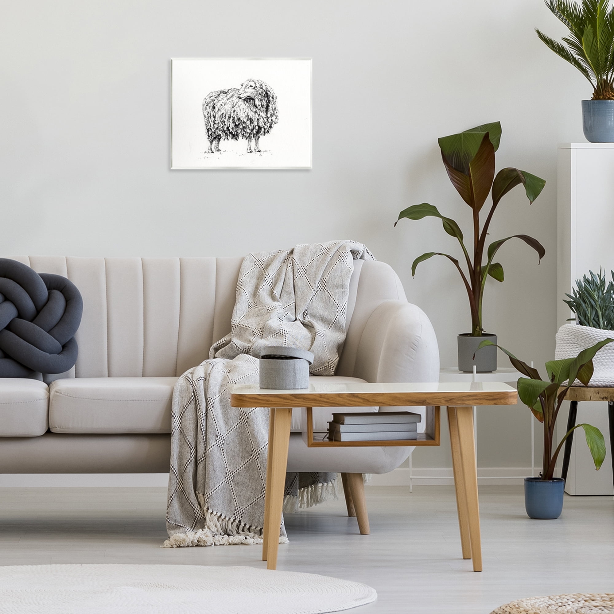 Stupell Industries Sheep in Charcoal Wall Plaque Art, design by Leah Noel Art