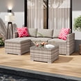 thumbnail image 5 of IdealHouse 5-Piece Outdoor Sectional Sofa Set, All-Weather PE Rattan Patio Furniture with Ottoman & Tempered Glass Table, Convertible Garden Couch for Backyard, Porch, Poolside (Gray/Light Gray), 5 of 9