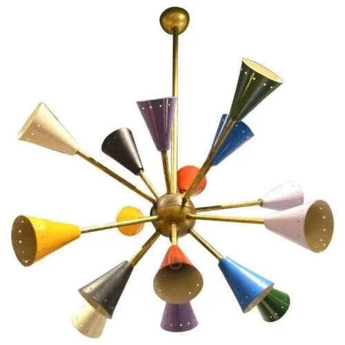 Multicolor Mid-Century Sputnik Chandelier – Stilnovo Style Retro Ceiling Light Fixture, Vibrant Statement Gift