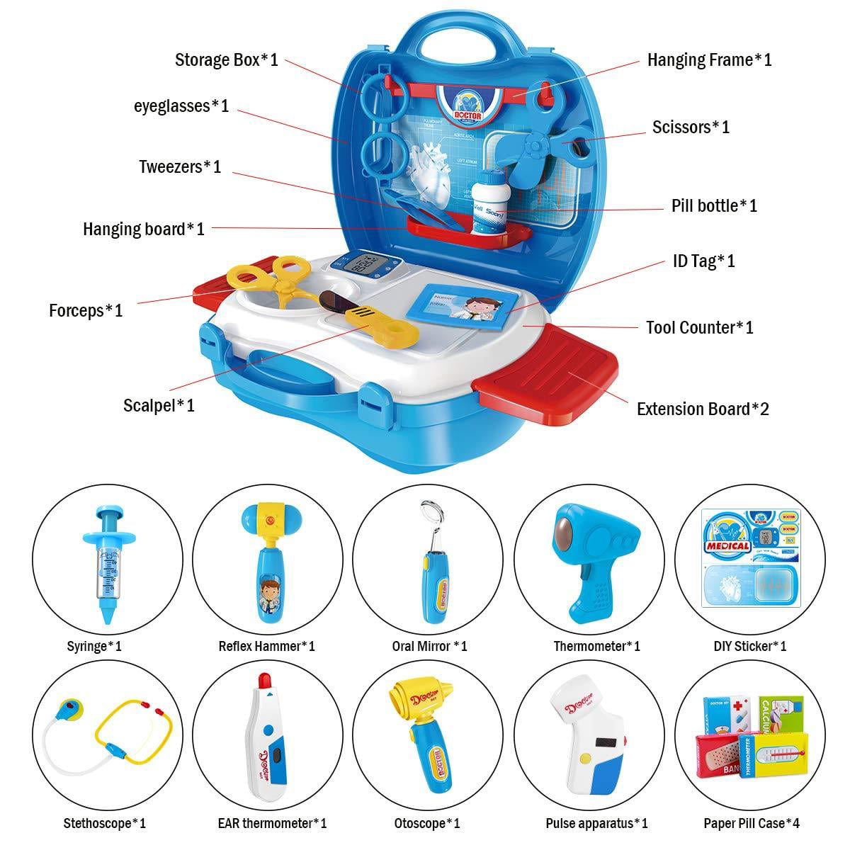 13 Piece Doctor Kit Play Set for Boy or Girl with Carrying Case - Pretend  Play Toy – Gifts Are Blue