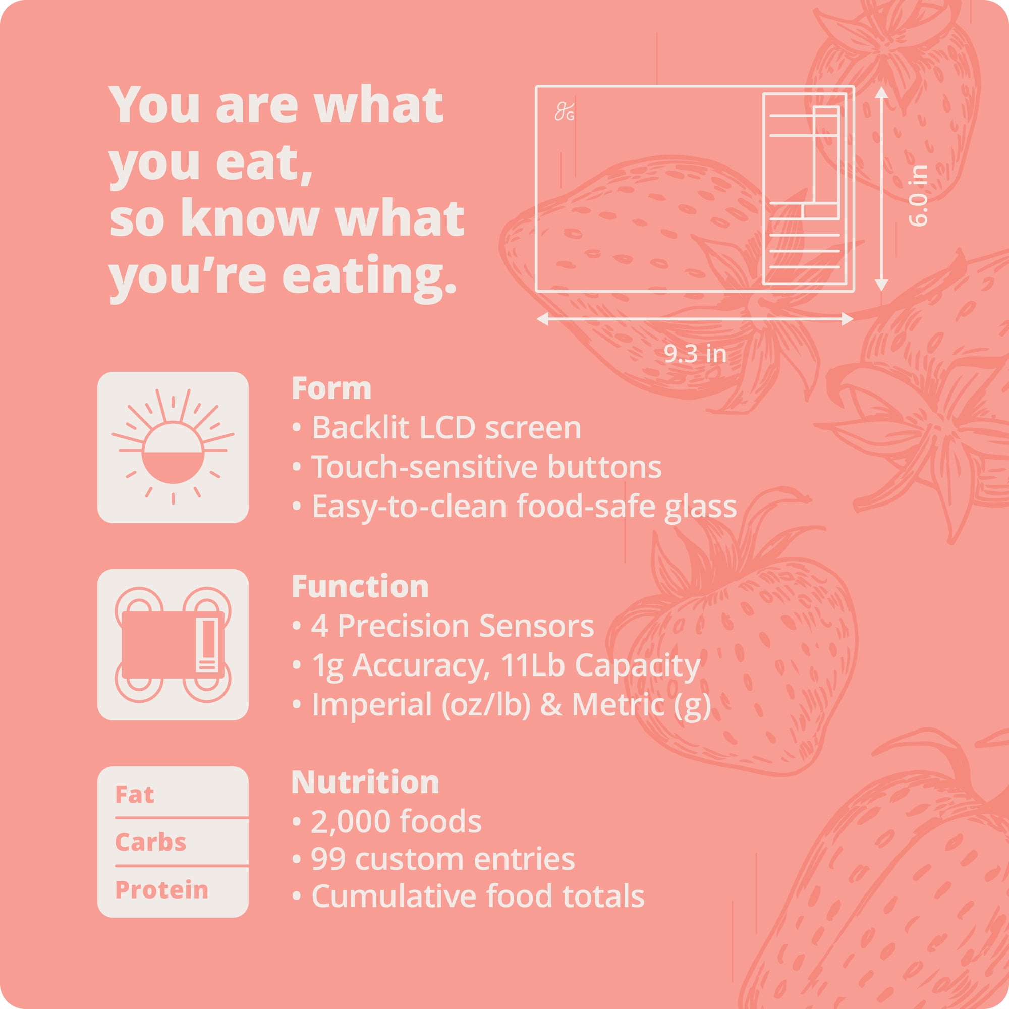 Greater Goods Digital Nutrition Scale with Glass Surface, Pink