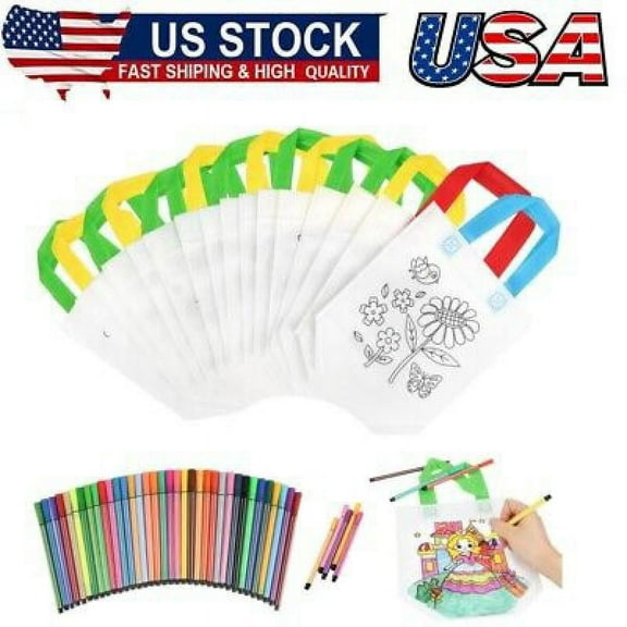Children's Fabric Bag Set,16Pcs Bags for Painting for Children,36Pcs Colourful