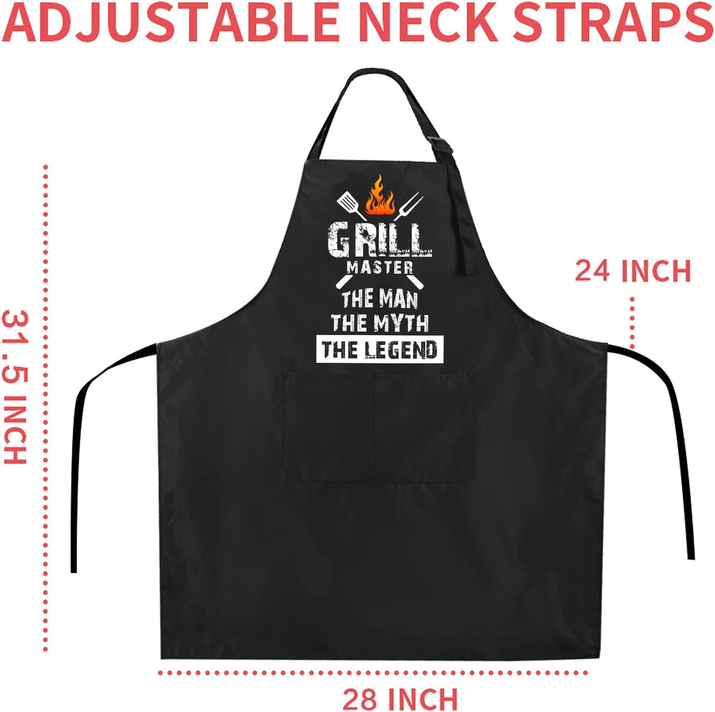Rosoz Funny BBQ Black Chef Aprons for Men, Grill Master, Adjustable Kitchen Cooking Aprons with Pocket Waterproof Oil Proof Father s Day/Birthday - image 4 of 7