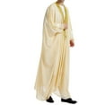 thumbnail image 4 of Leesechin Men Long Sleeve Muslim Thobe Islamic Ramadan Jubbah Middle East Saudi Arab Long Kaftan Robe, 4 of 9