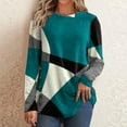 thumbnail image 1 of Puntoco Mujeres Moda Casual Botones Geométrico Contraste Color Manga Larga Cuello Redondo top Puntoco Puntoco-1892, 1 of 6