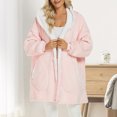 thumbnail image 2 of Kaemgyyd Women's Plush Bathrobe Fashion Color Block Oversized Hooded Housecoat Winter Warm Full Zip Sherpa Fleece Loungewear, 2 of 7