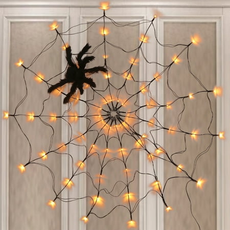

D-GROEE 1 Set Halloween Spider Web Lights Decorations Waterproof Lights with Black Spider with Remote Control Indoor and Outdoor Halloween Decorations Haunted House Halloween Decor