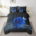 thumbnail image 2 of Homewish Blue Rose 7-Piece Twin Bedding Sets,Romantic Flower Bedding Comforter Set,Chic Butterfly Sheet Sets For Girls Kids,Breathable Home Decor Reversible, 2 of 8