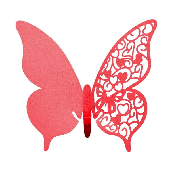 Monstrate 50 Uds. Tarjeta de papel para copa de vino, papel cortado con mariposa, para fiesta de boda, tarjetas de papel con números, tarjetas Kits de decoración para fiestas rojo