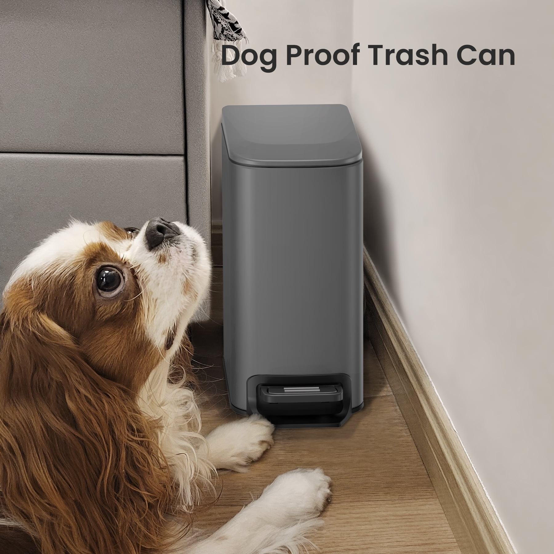 Cesun 1.6 Gallon Small Bathroom Trash Can, Stainless Steel Garbage Bin with Lid, Gray