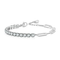PYNZY Stackable Paperclip Link Chain Tennis Bracelet for Women 4mm Cubic Zirconia Bracelet Plated White Gold Jewelry Plated White Gold