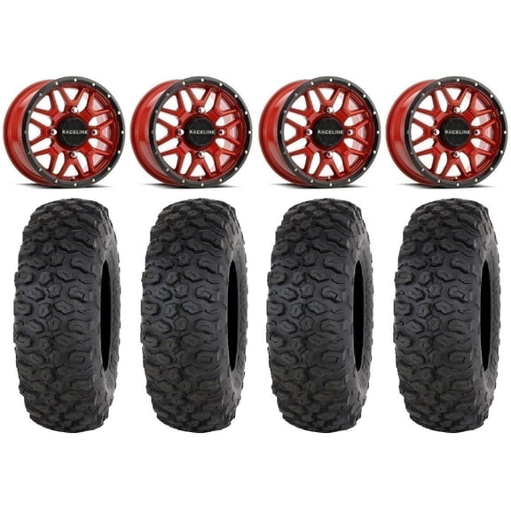 Raceline Krank 15" Wheels Red 32" Chicane DS Tires Can-Am Maverick X3 / Honda Pioneer 1000 / Talon