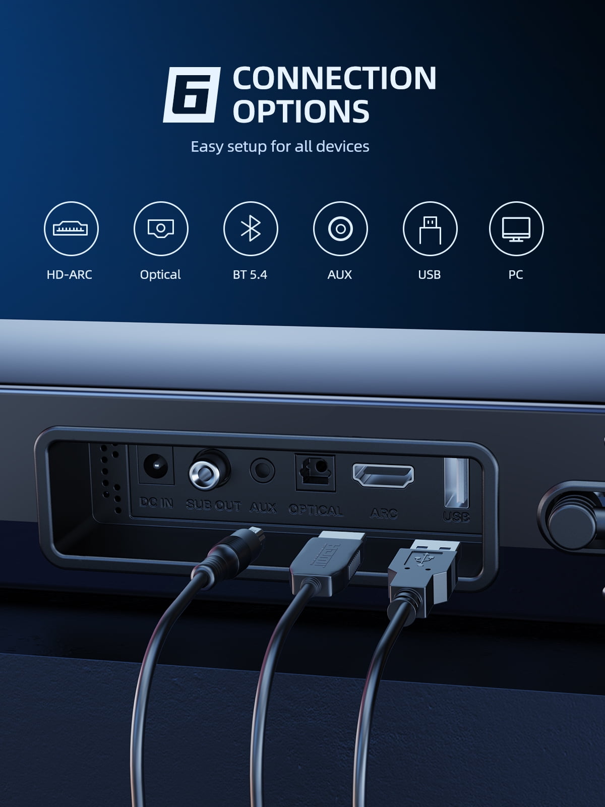 180W Separable Sound Bar with Subwoofer, 2.1CH Meredo Detachable Soundbar for TV/PC, 5 EQ Modes Treble & Bass Adjust, HDMI ARC/Optical/Bluetooth 5.4/Aux--32 inch